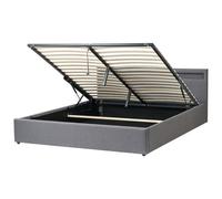 Beliani Ottoman Bed With Led Armelle Fabric Dark Grey 180 X 200 Cm (Eu Super King)