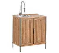 Beliani Outdoor Kitchen Cabinet With Sink Ivrea Certified Acacia Wood Brown/ Silver, Brown