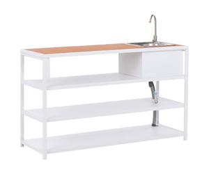 Beliani Outdoor Kitchen Island With Sink Avetrana Brown/ White Metal