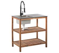 Beliani Outdoor Kitchen Island With Sink Brucoli Acacia Wood Brown/ Black, Brown