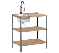 Beliani Outdoor Kitchen Island With Sink Ivrea Certified Acacia Wood Brown/ Black, Brown