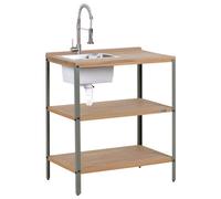 Beliani Outdoor Kitchen Island With Sink Ivrea Certified Acacia Wood Brown/ Silver, Brown
