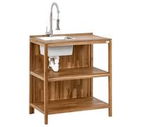 Beliani Outdoor Kitchen Island With Sink Venosa Acacia Wood Brown, Brown