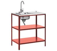 Beliani Outdoor Kitchen Island With Sink Vilama Red Metal