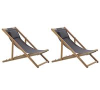 Beliani Set of 2 Folding Deck Chairs and 2 Replacement Fabrics (Various Options) Light Wood AVELLINO, Grey