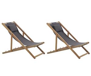Beliani Outdoor Set Of 2 Folding Deck Chairs And Replacement Fabrics Light Acacia Wood, Avellino