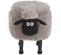 Beliani Pasture Pals Kids Grey Faux Fur Animal Stool With Hidden Storage And Rubberwood Legs