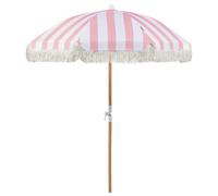 Beliani Retro Garden Market Parasol Outdoor Umbrella Beech Wood Pole Pink and White Mondello