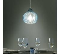 Beliani Pendant Lamp Blue Glass Bell Shade Retro Hanging Light, Adjustable Suspension, 22Cm Dia 76Cm H