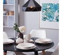 Beliani Pendant Lamp - Geometric Black Metal Frame With Oak Wood Accent - 26Cm Diameter, 112Cm Drop