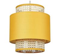Beliani Pendant Lamp Mustard Fabric Boho Hanging Lighting Shade Rattan | Natural, Max 60 W, 1 Bulb, E27 Fitting, IP 20, 150 cm Cord