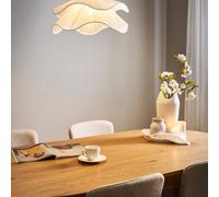 Beliani Pendant Lamp White - Double Pleated Fabric Shade With Iron Base, W50 X H152Cm