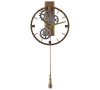 Beliani Pendulum Clock Gold Iron Vintage Retro Wall Round Distressed | Metal, Brushed, Does Not Require Assembly, 30 x 67 cm