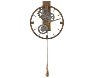 Beliani Pendulum Clock Gold Iron Vintage Retro Wall Round Distressed | Metal, Brushed, Does Not Require Assembly, 30 x 67 cm