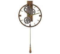 Beliani Pendulum Clock Gold Iron Vintage Retro Wall Round Distressed | Metal, Brushed, Does Not Require Assembly, 30 x 9 x 67 cm