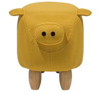 Beliani Pig-Shaped Kids Stool Yellow Polyester Upholstery Rubberwood Legs 50X32X35Cm