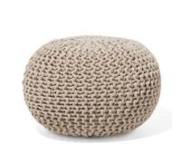 Beliani Cotton Knitted Pouffe 40 X 25 Cm Beige Conrad, Brown