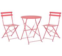 Beliani Prestige 3 Piece Red Metal Folding Bistro Set - Compact Square Table With 2 Slatted Chairs, No Assembly
