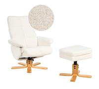 Beliani Recliner Chair EPSE with Footstool Boucle Off-White, White