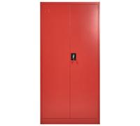 Beliani Red Steel Home Office Storage Cabinet, 2 Doors, 5 Shelves, W90 X D40 X H184Cm