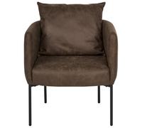 Beliani Retro Cushioned Armchair Brown Faux Leather With Black Iron Legs - Compact Lounge Chair