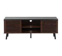Beliani Retro Tv Stand Dark Brown - Supports Up To 63 Inch Tv, Slatted Sliding Doors, Solid Wood Legs