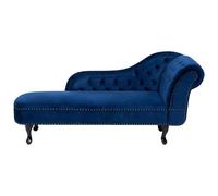 Beliani Right Hand Chaise Lounge Velvet Navy Blue Nimes, Blue