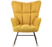 Beliani Rocking Armchair Yellow Polyester Upholstery Biscuit Tufting Wooden Skates, W71 X D83 X H104Cm