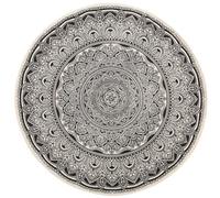 Beliani Round Cotton Area Rug Mandala Pattern 120 Cm Black And Cream Hizan