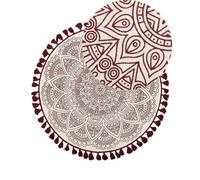 Beliani Round Cotton Area Rug Mandala Pattern 120 Cm Cream And Red Ayakli