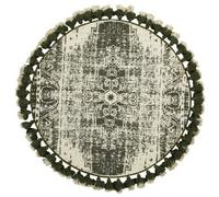 Beliani Round Cotton Area Rug With Tassels 120 Cm Cream And Green Kahta