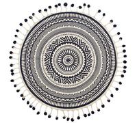 Beliani Round Cotton Area Rug With Tassels 120 Cm Cream And Navy Blue Tatvan