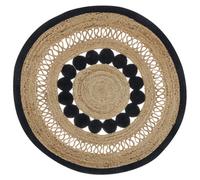 Beliani Round Jute Area Rug 120 Cm Beige And Black Yozgat