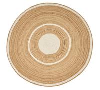 Beliani Round Jute Area Rug 140 Cm Beige And White Halfeli