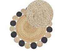 Beliani Round Jute Area Rug 140 Cm Black Vostan