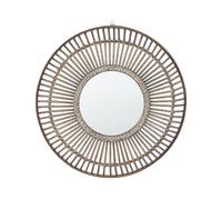 Beliani Round Wall Mirror Dark Brown Bamboo Frame 66 cm Handmade Weave Blasito
