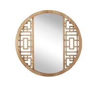 Beliani Round Wall Mirror Light Wooden Frame 60 cm Geometric Mid-Century Firminy
