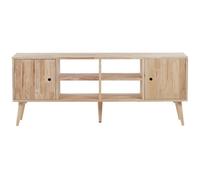 Beliani Rubberwood Tv Stand 2-Door 4-Shelf Light Brown Lacquer 145 X 30 X 59 Cm