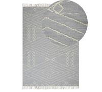 Beliani Rug Light Grey Cotton 80 x 150 cm Modern Area Wool Pattern Tassels | Fabric, Geometric Pattern, Handwoven, 1 cm Pile