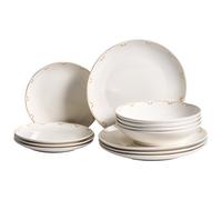 Beliani Set Of 12 Dinnerware Charoli Porcelain White/ Gold