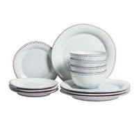 Beliani Set Of 12 Dinnerware Chervil Stoneware Light Blue