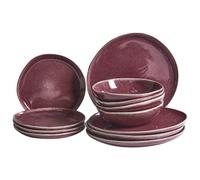 Beliani Set Of 12 Dinnerware Hops Stoneware Burgundy