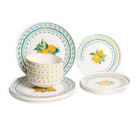 Beliani Set Of 12 Dinnerware Tarragon Porcelain White/ Green