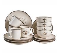 Beliani Set Of 16 Dinnerware Cinnamon Stoneware Off-White