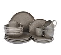 Beliani Set Of 16 Dinnerware Costmary Stoneware Grey