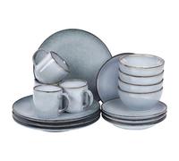 Beliani Set Of 16 Dinnerware Juniper Stoneware Light Blue