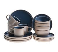 Set of 16 Dinnerware NUTMEG Stoneware Beige/ Blue