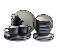 Beliani Set Of 16 Dinnerware Nutmeg Stoneware Black