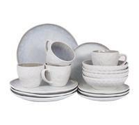 Beliani Set Of 16 Dinnerware Sesame Stoneware Light Grey, Grey