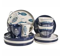 Beliani Set Of 16 Dinnerware Tamarind Porcelain White/ Blue